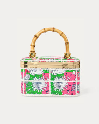 Millie Bamboo Top Handle Bag, Cherry Blossom Pink Lil Chicken Check, large image 3