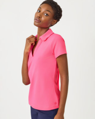 UPF 50+ Luxletic Frida Scallop Polo, Cherry Blossom Pink, large