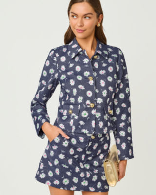 Eloraina Jacquard Jacket, Low Tide Navy Petal Toss Metallic Jacquard, large