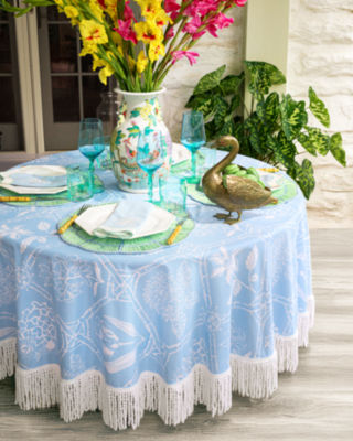 Round Fringe Tablecloth, Hydrangea Blue Lilly Garden Botanical Home, large