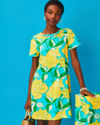 Cody Short Sleeve Dress, Blue Curacao Rose Bud, large