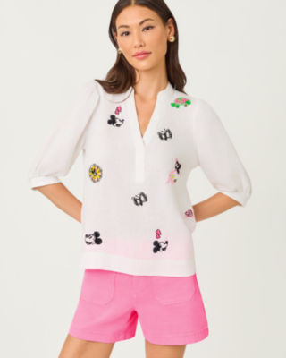 Mialeigh Embroidered Linen Top, Resort White, large