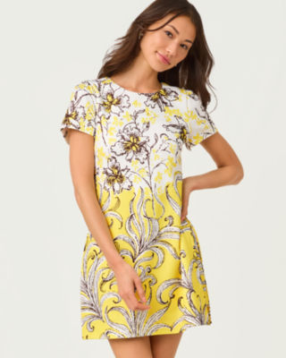 Melodie Skirted Romper, Estelle Yellow Bumbley Buzz Engineered Romper, large