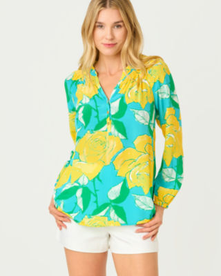 Elsa Silk Top, Blue Curacao Rose Bud, large