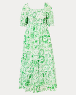 Hadly Short Sleeve Smocked Maxi Dress, Putting Green Fleur De Lilly, large image 5
