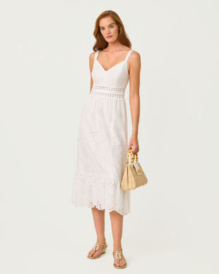 Tiah Eyelet Midi Dress, Resort White Dancing Daisies Eyelet, large