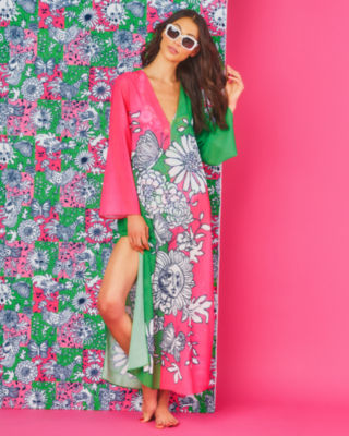 Perry Long Sleeve Maxi Cover-Up, Cherry Blossom Pink Follow The Sun Engineered Coverup, large