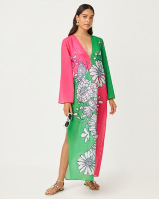 Perry Long Sleeve Maxi Cover-Up, Cherry Blossom Pink Follow The Sun Engineered Coverup, large image 1