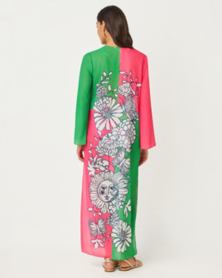 Perry Long Sleeve Maxi Cover-Up, Cherry Blossom Pink Follow The Sun Engineered Coverup, large image 2
