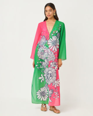 Perry Long Sleeve Maxi Cover-Up, Cherry Blossom Pink Follow The Sun Engineered Coverup, large image 3