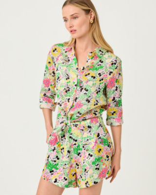 Sea View Linen Button Down Shirt, Multi Throwback Disney, large