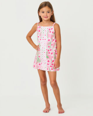Girls Mini Delores Dress, Conch Shell Pink Sunny Daisies, large