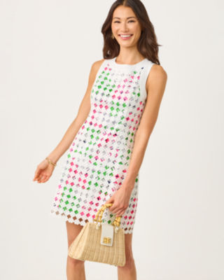 Lydon Lace Shift Dress, Cherry Blossom Pink Chicken Check, large image 1