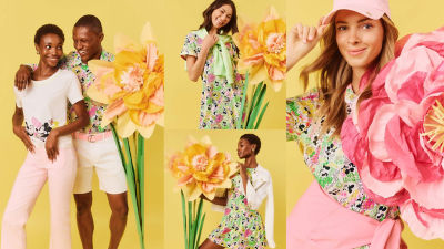 models wearing printed dres with feathers