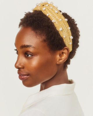 Embellished Low Knot Headband, Raffia X Resort White, large