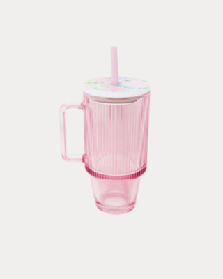 Glass Tumbler With Straw, Multi Lilly Garden Home, large