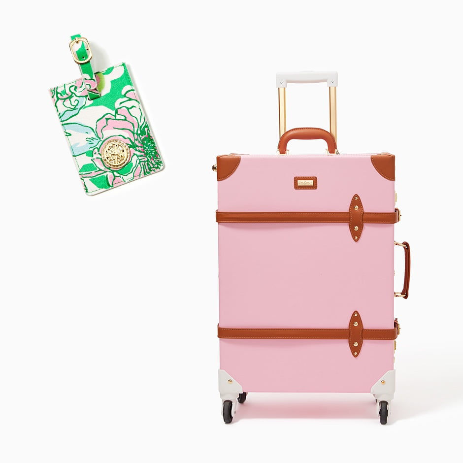 pink luggage and lilly printed luggage tag