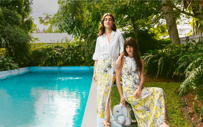 models wearing pink printed outfits