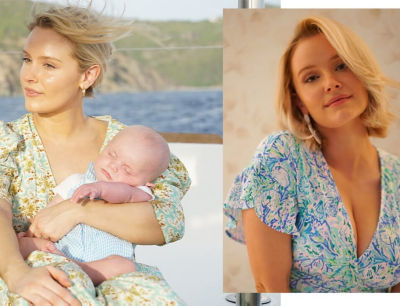 Taylor Black wearing Lilly holding her baby