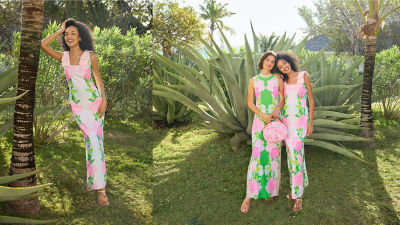 models wearing pink print