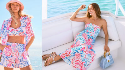 model wearing red white and blue print