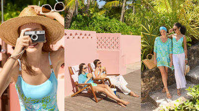 models wearing blue and pink