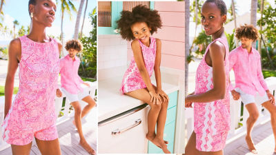 model wearing pink outfit