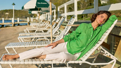 model wearing green shirt