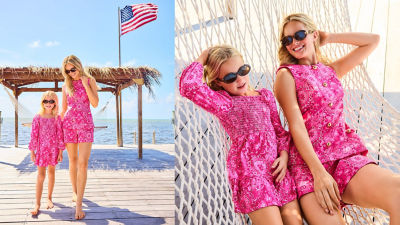 models wearing pink print