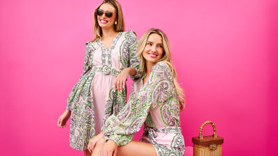models in pink and green print