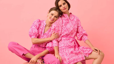 models wearing pink print