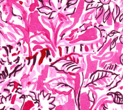 Lilly Pulitzer standing in Palm Beach, FL store with a mannequin