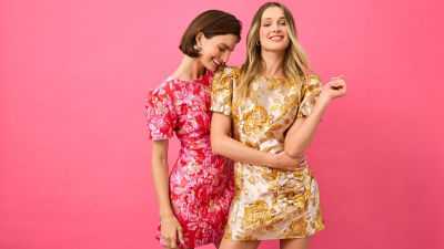 models wearing holiday prints