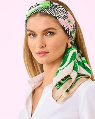 model in green scarf