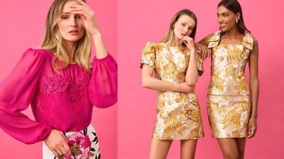 models wearing holiday prints