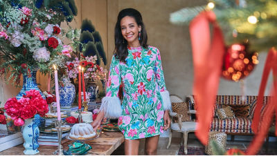 models wearing printed dres with feathers