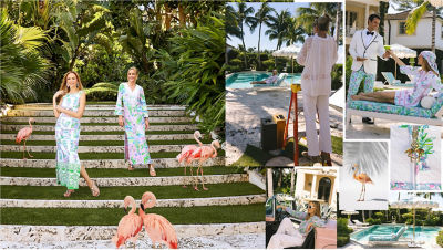 model in printed dress