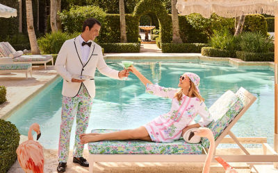 model wearing purple top