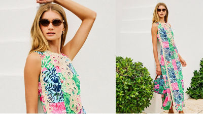 model wearing pink outfit