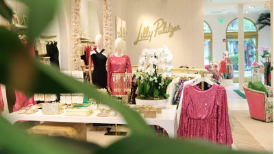 model wearing red white and blue print