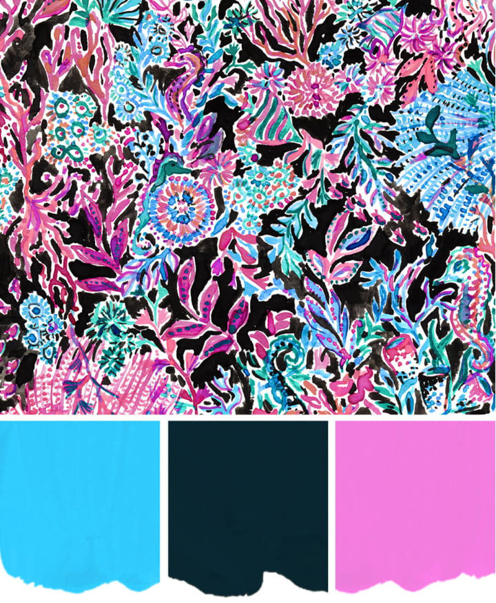 print swatch of twilight coral with it's go to custom colors