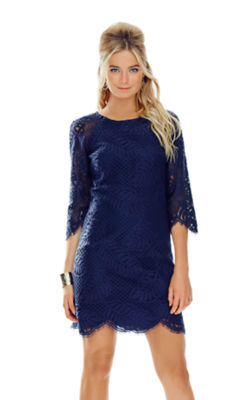 navy blue lace shift dress