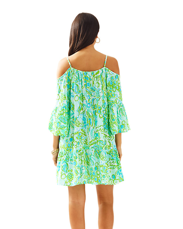 Alanna Off The Shoulder Dress, Pool Blue Any Fins Possible, large image null - Lilly Pulitzer