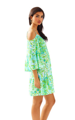 Alanna Off The Shoulder Dress, Pool Blue Any Fins Possible, large image 3 - Lilly Pulitzer
