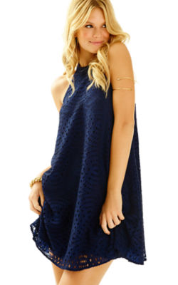 Quinn Halter Swing Dress, True Navy Knotty Lace, large - Lilly Pulitzer