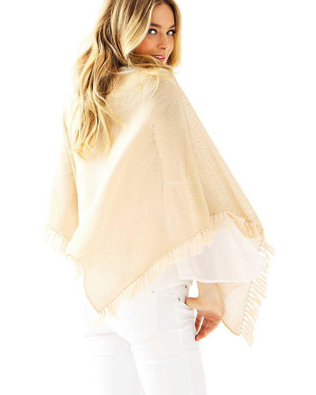 Beatrice Fringe Sweater Wrap, Gold Metallic, large - Lilly Pulitzer