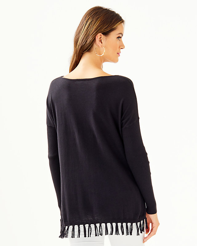 Ramona Fringe Sweater, Onyx, large image null - Lilly Pulitzer