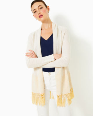 Tatum Long Fringe Hem Cardigan, Gold Metallic, large - Lilly Pulitzer