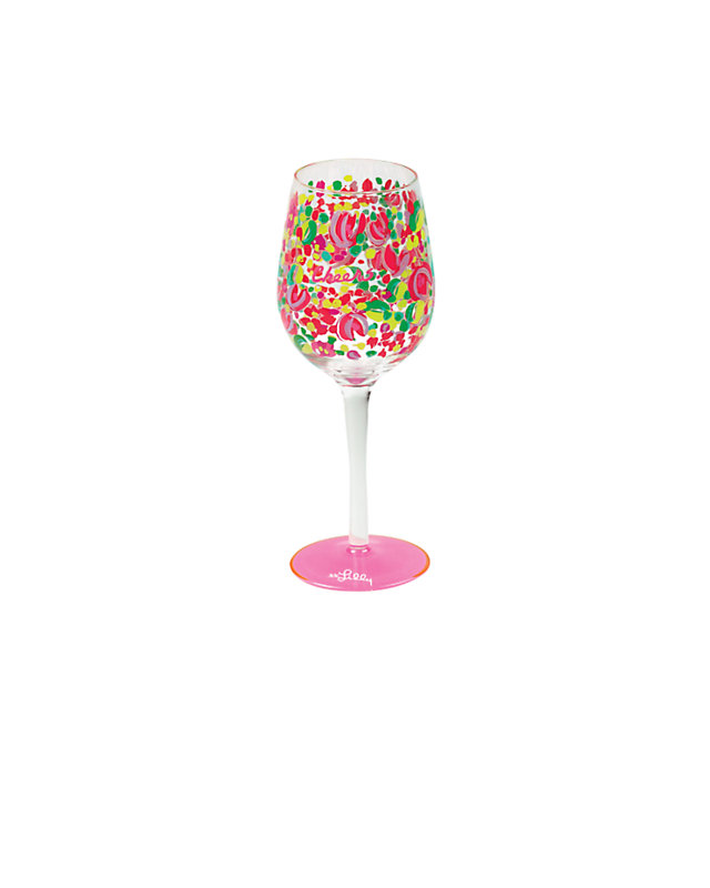 Handpainted Wine Glass, Bright Navy Wild Confetti, large - Lilly Pulitzer