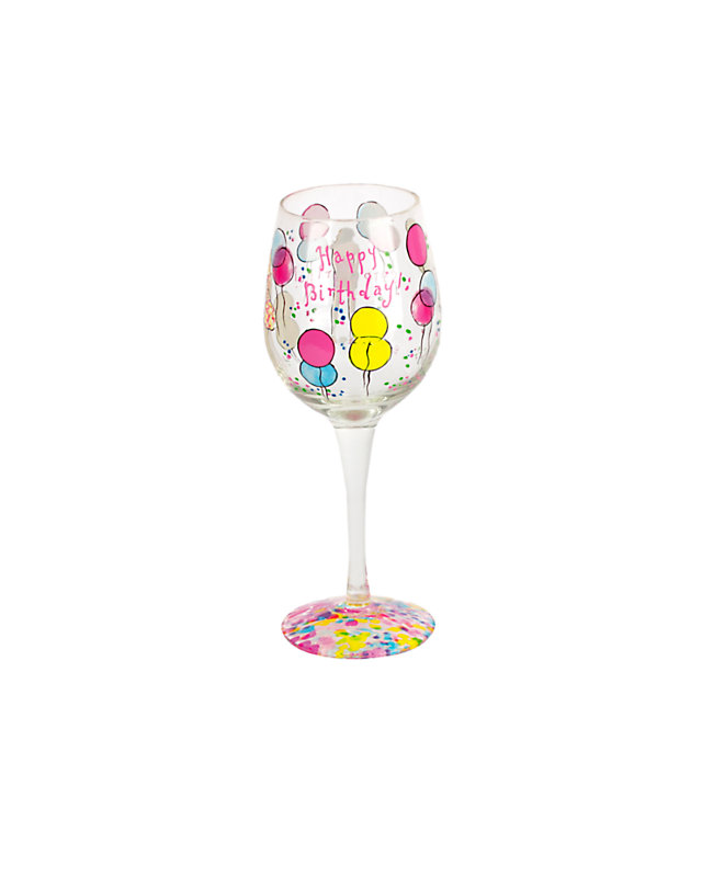 Handpainted Wine Glass - Happy Birthday, Multi Happy Birthday Glass, large - Lilly Pulitzer